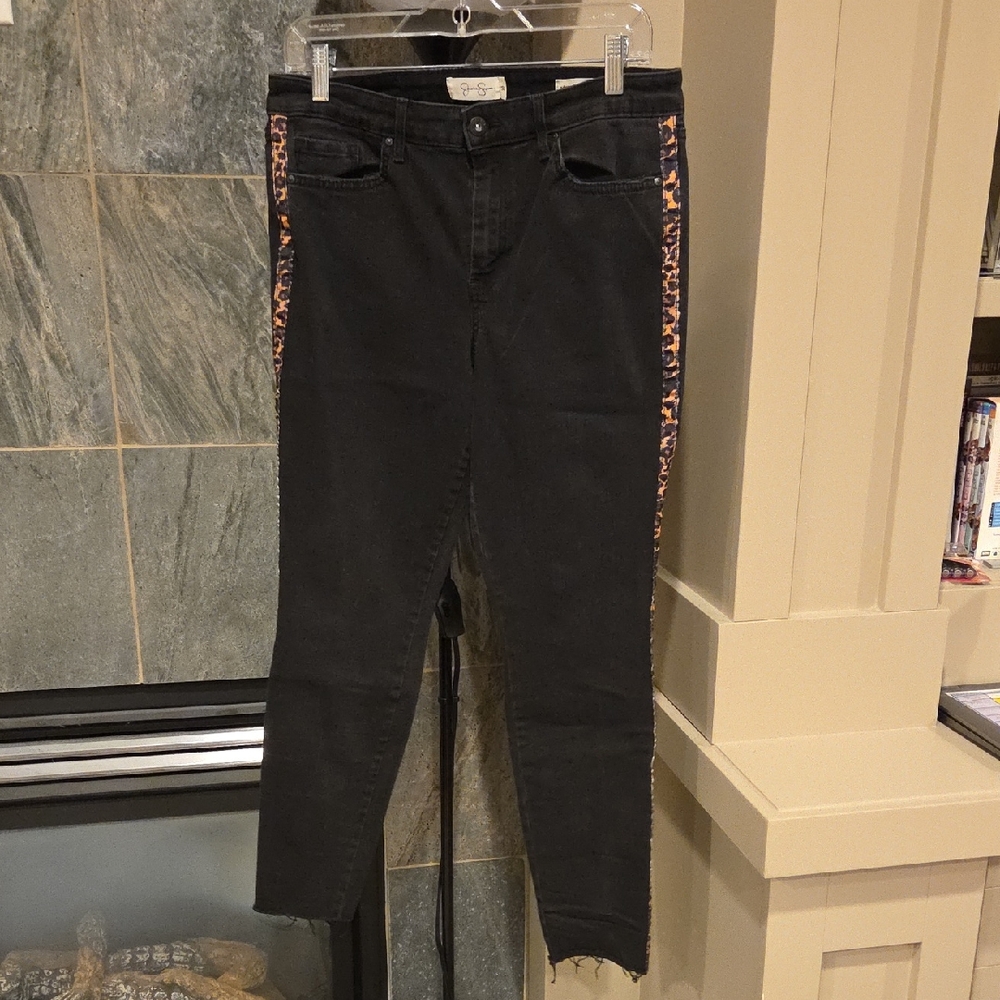 Jessica Simpson Black Jeans with Leopard Print Sides